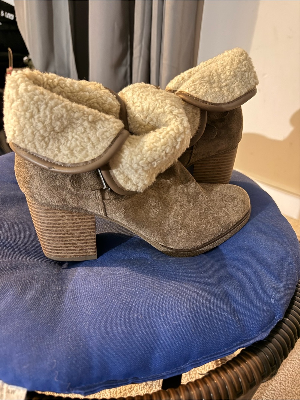 Style & Co. Taupe Suede Fold-Over Shearling Ankle Boots